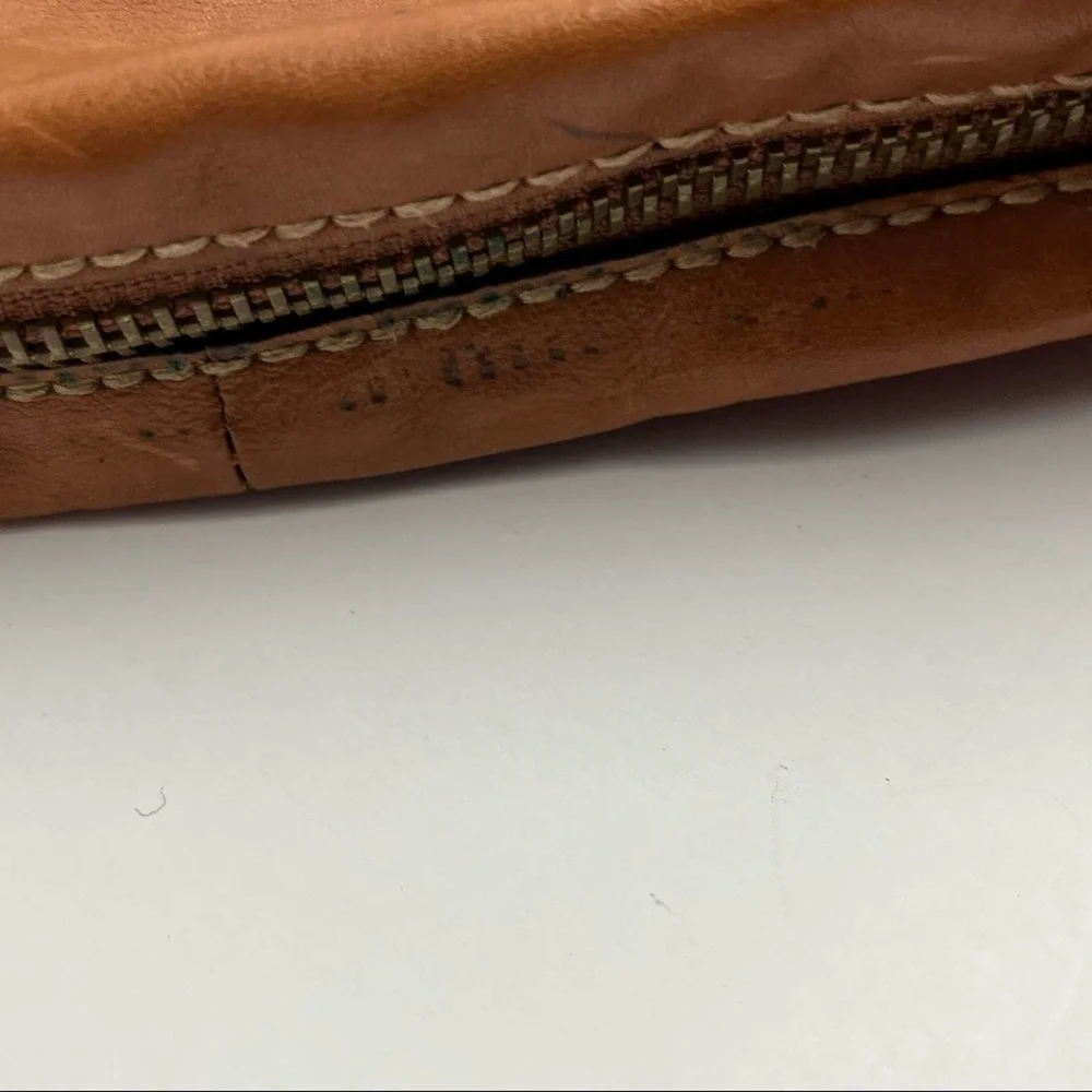 FOSSIL Brown Leather Stitched Adjustable Strap Paisley Lined Shoulder Bag Boho